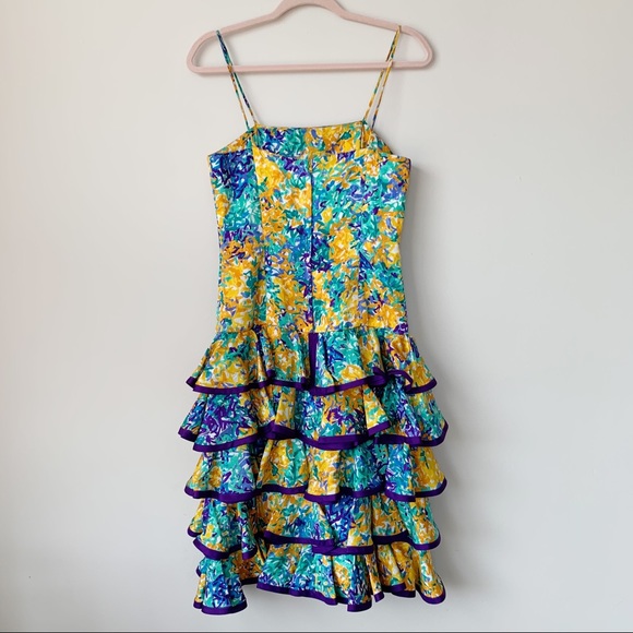 Susan Freis Vintage 80s Ruffle Prom Dress Size Med - Picture 4 of 8